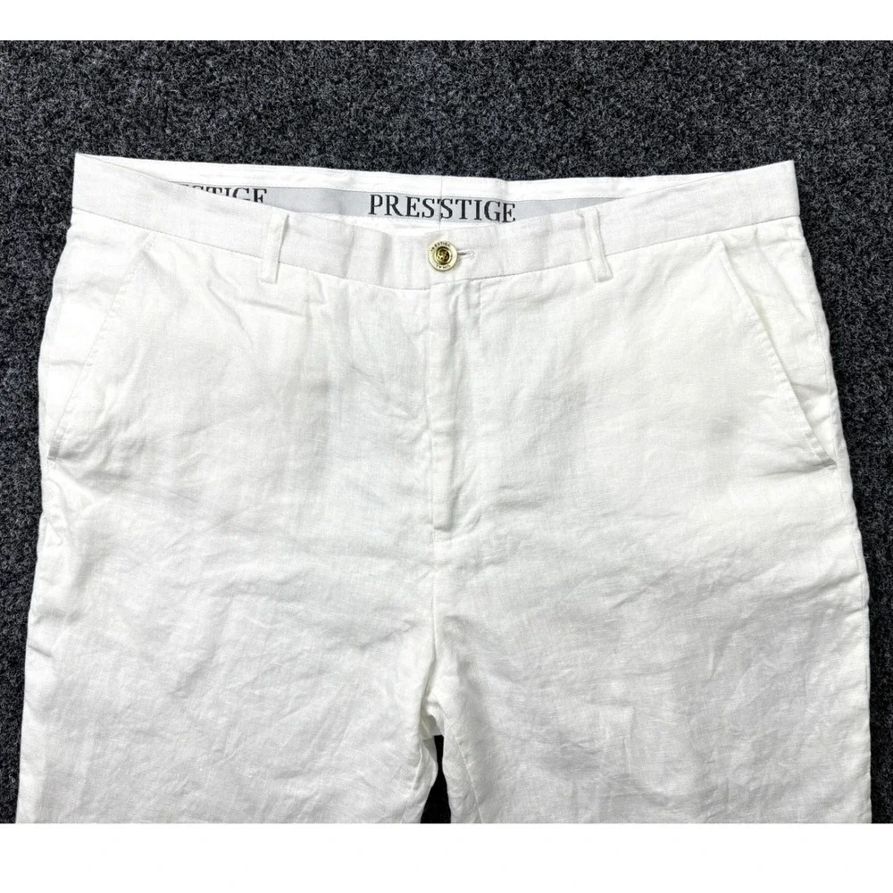 Prestige Original LUX-460 Mens White 100% Linen Straight Leg Dress Pants Size 38